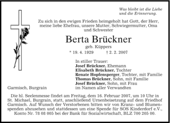 Traueranzeige von Berta Brückner von MERKUR & TZ
