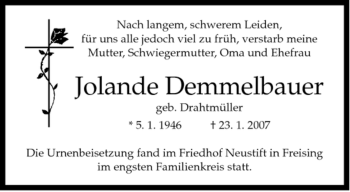 Traueranzeige von Jolande Demmelbauer von MERKUR & TZ