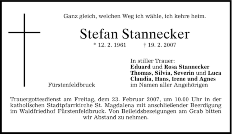  Traueranzeige für Stefan Stannecker vom 22.02.2007 aus MERKUR & TZ