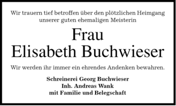 Traueranzeige von Elisabeth Buchwieser von MERKUR & TZ