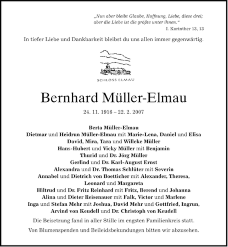  Traueranzeige für Bernhard Müller-Elmau vom 27.02.2007 aus MERKUR & TZ