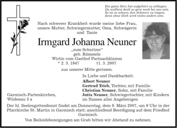 Traueranzeige von Irmgard Johanna Neuner von MERKUR & TZ