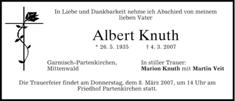  Traueranzeige für Albert Knuth vom 06.03.2007 aus MERKUR & TZ