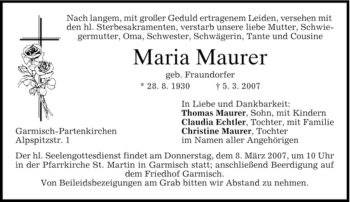 Traueranzeige von Maria Maurer von MERKUR & TZ