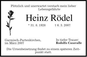 Traueranzeige von Heinz Rödel von MERKUR & TZ