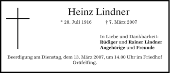 Traueranzeige von Heinz Lindner von EBERSBERGER ZEITUNG