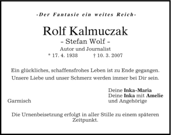 Traueranzeige von Rolf Kalmuczak von MERKUR & TZ
