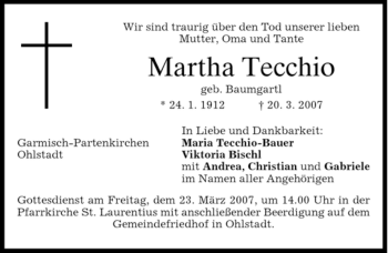 Traueranzeige von Martha Tecchio von MERKUR & TZ