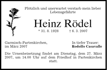 Traueranzeige von Heinz Rödel von MERKUR & TZ