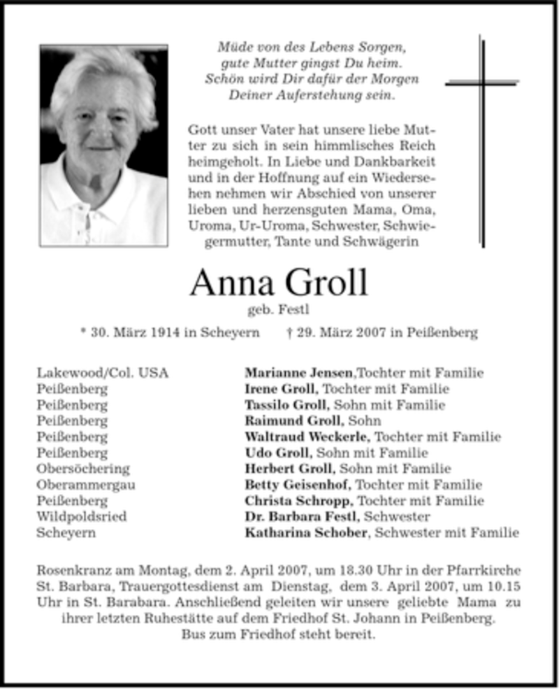 Traueranzeigen von Anna Groll | trauer.merkur.de