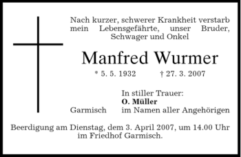 Traueranzeige von Manfred Wurmer von MERKUR & TZ