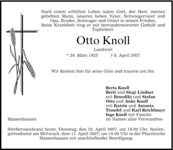 Traueranzeige von Otto Knoll von MERKUR & TZ