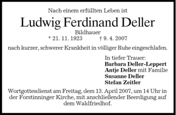 Traueranzeige von Ludwig Ferdinand Deller von GARMISCH-PARTENK. TAGBLATT
