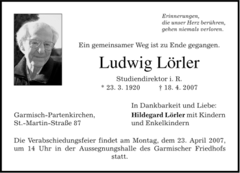 Traueranzeige von Ludwig Lörler von MERKUR & TZ