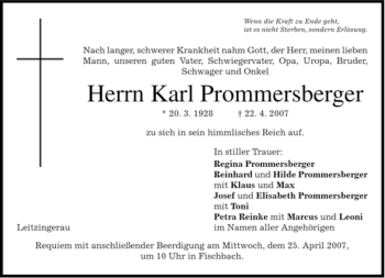 Traueranzeige von Karl Prommersberger von MERKUR & TZ