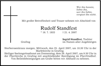 Traueranzeige von Rudolf Standfest von GARMISCH-PARTENK. TAGBLATT
