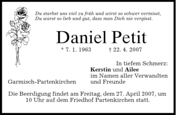 Traueranzeige von Daniel Petit von MERKUR & TZ