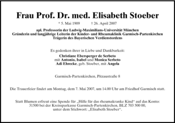 Traueranzeige von Elisabeth Stoeber von DORFENER NACHRICHTEN