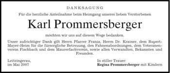 Traueranzeige von Karl Prommersberger von MERKUR & TZ