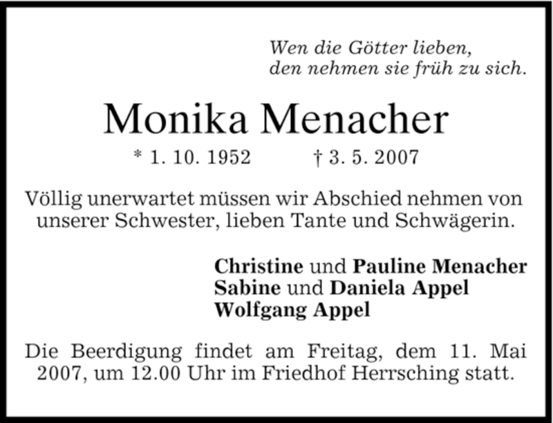 Traueranzeigen von Monika Menacher trauer.merkur.de