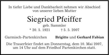 Traueranzeige von Siegried Pfeiffer von MERKUR & TZ