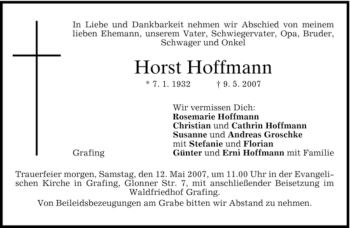 Traueranzeige von Horst Hoffmann von GARMISCH-PARTENK. TAGBLATT