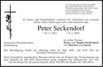 Traueranzeige von Peter Seckendorf von MERKUR & TZ