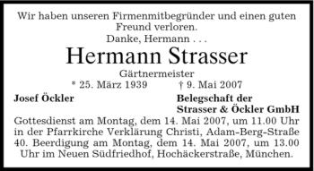 Traueranzeige von Hermann Strasser von DORFENER NACHRICHTEN