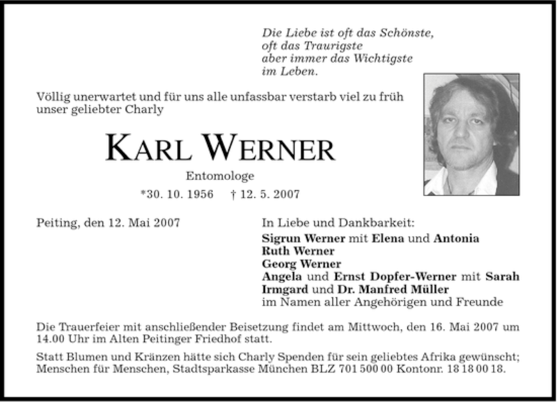  Traueranzeige für Karl Werner vom 14.05.2007 aus MERKUR & TZ