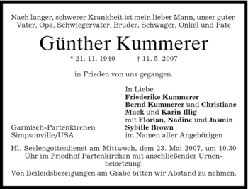 Traueranzeige von Günther Kummerer von MERKUR & TZ