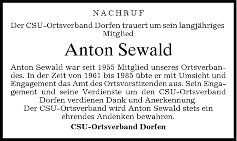  Traueranzeige für Anton Sewald vom 25.05.2007 aus MERKUR & TZ