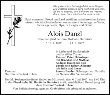 Traueranzeige von Alois Danzl von MERKUR & TZ