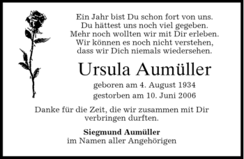 Traueranzeige von Ursula Aumüller von EBERSBERGER ZEITUNG