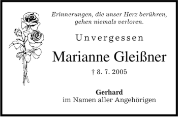 Traueranzeige von Marianne Gleißner von MERKUR & TZ