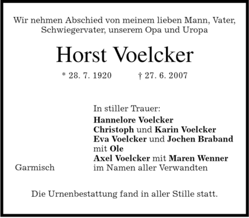  Traueranzeige für Horst Voelcker vom 07.07.2007 aus MERKUR & TZ