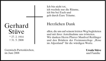 Traueranzeige von Gerhard Stüve von MERKUR & TZ