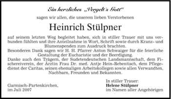 Traueranzeige von Heinrich Stülpner von MERKUR & TZ