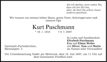 Traueranzeige von Kurt Puschmann von MERKUR & TZ