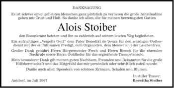 Traueranzeige von Alois Stoiber von MERKUR & TZ