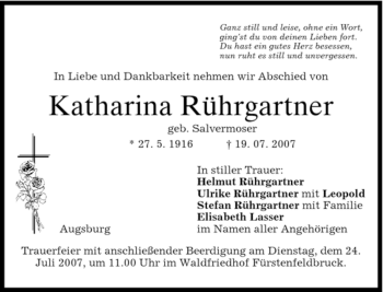 Traueranzeige von Katharina Rührgartner von MERKUR & TZ
