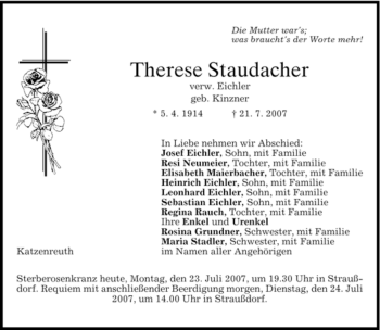 Traueranzeige von Therese Staudacher von GARMISCH-PARTENK. TAGBLATT
