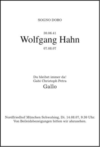 Traueranzeige von Wolfgang Hahn von MERKUR & TZ