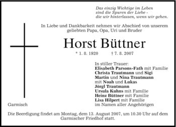 Traueranzeige von Horst Büttner von MERKUR & TZ