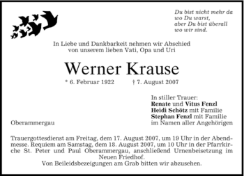 Traueranzeige von Werner Krause von MERKUR & TZ