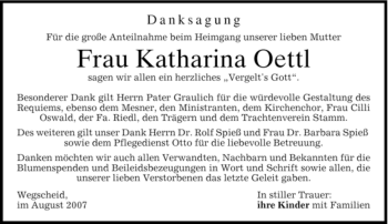 Traueranzeige von Katharina Oettl von MERKUR & TZ