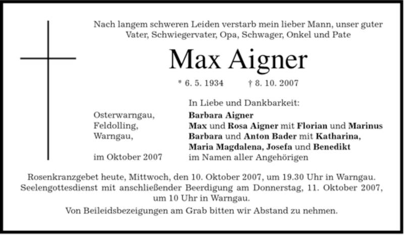 Traueranzeigen von Max Aigner trauer.merkur.de