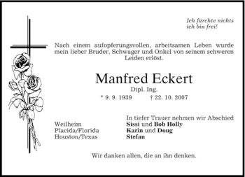Traueranzeige von Manfred Eckert von MERKUR & TZ