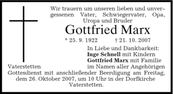Traueranzeige von Gottfried Marx von GARMISCH-PARTENK. TAGBLATT