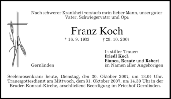 Traueranzeige von Franz Koch von MERKUR & TZ