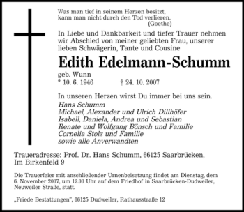Traueranzeige von Edith Edelmann-Schumm von MERKUR & TZ